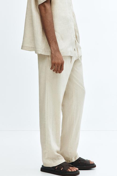 Regular fit linen-blend trousers - beige