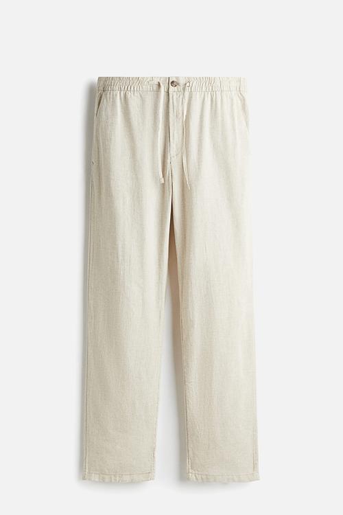 Regular fit linen-blend trousers - beige
