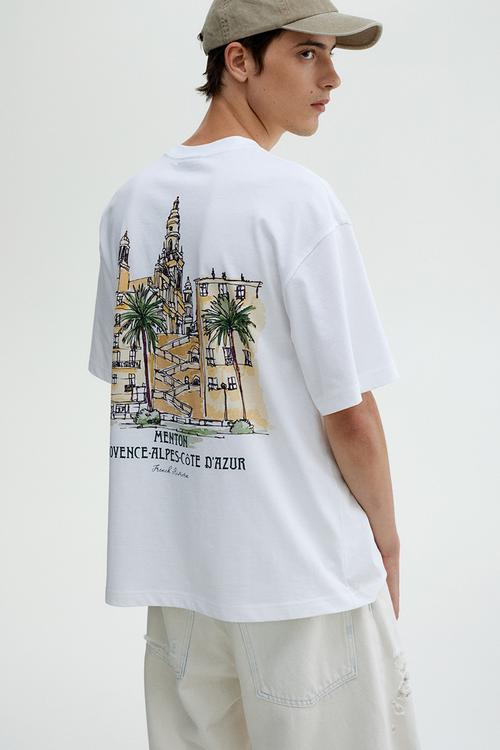 Loose fit printed T-shirt - white/menton
