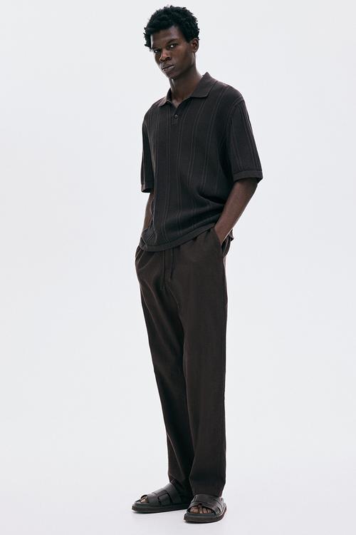 Regular fit linen-blend trousers - brown