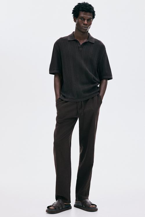 Regular fit linen-blend trousers - brown