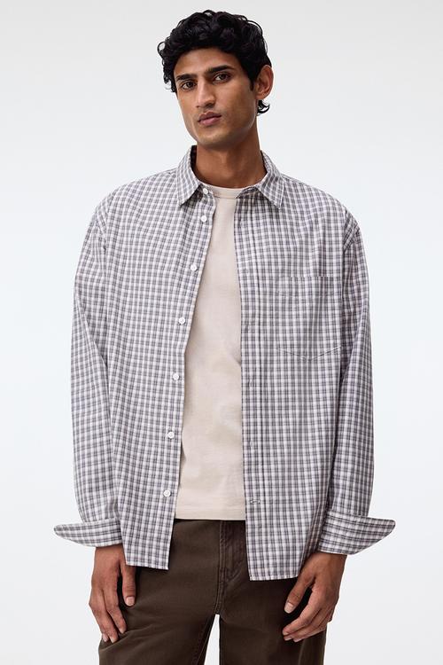 Relaxed fit cotton shirt - grey/checked 