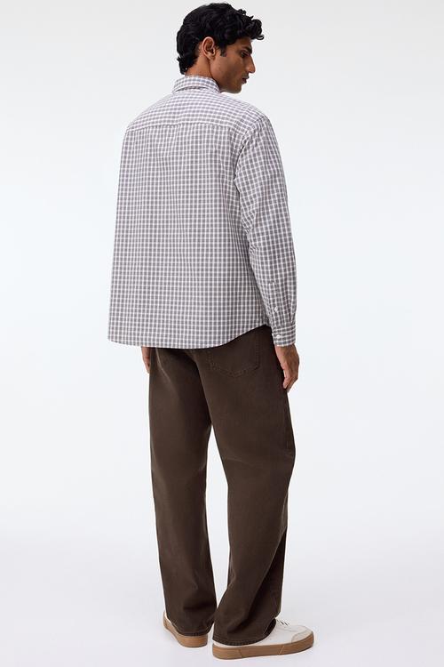 Relaxed fit cotton shirt - grey/checked 