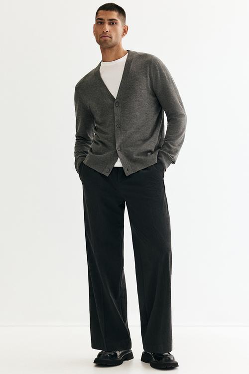 Regular fit fine-knit cardigan - dark grey