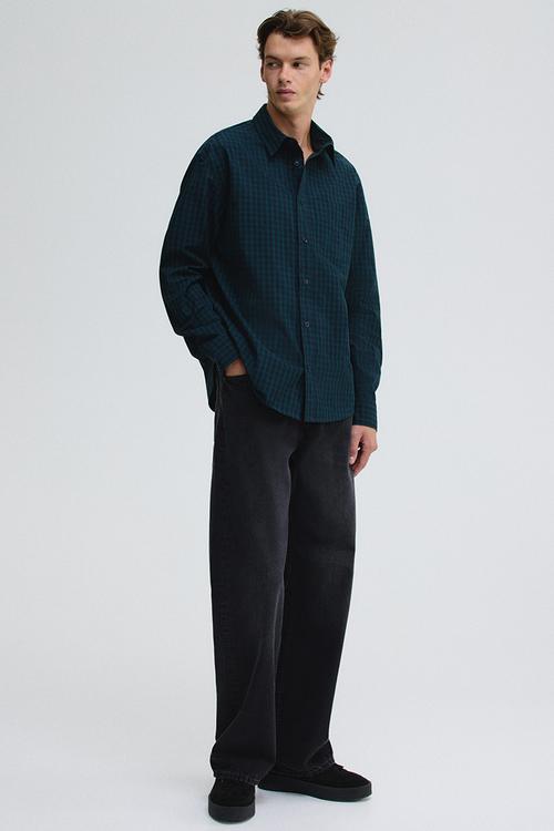 Relaxed fit cotton shirt - forest green/checked