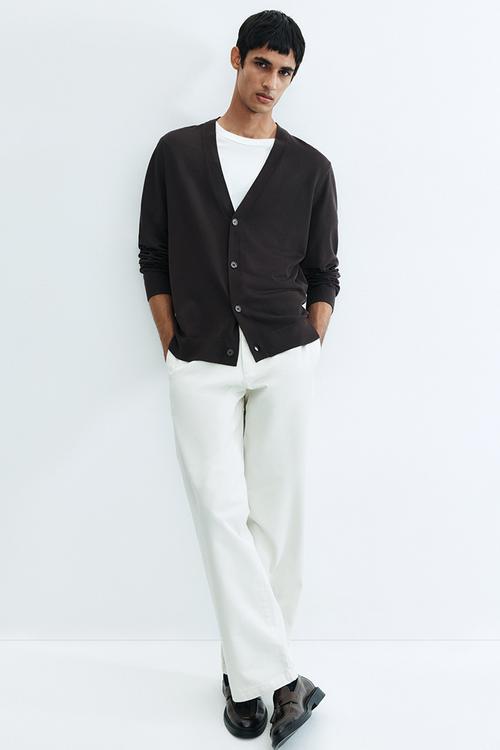 Regular fit fine-knit cardigan - dark brown