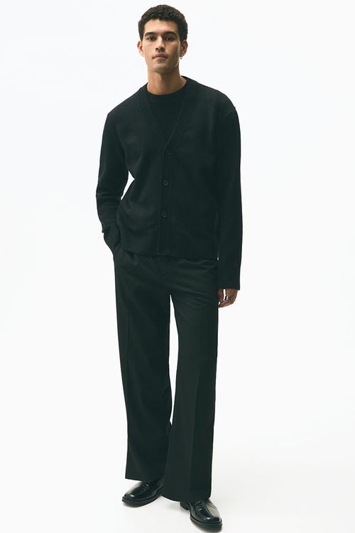 Regular fit brushed cardigan - black