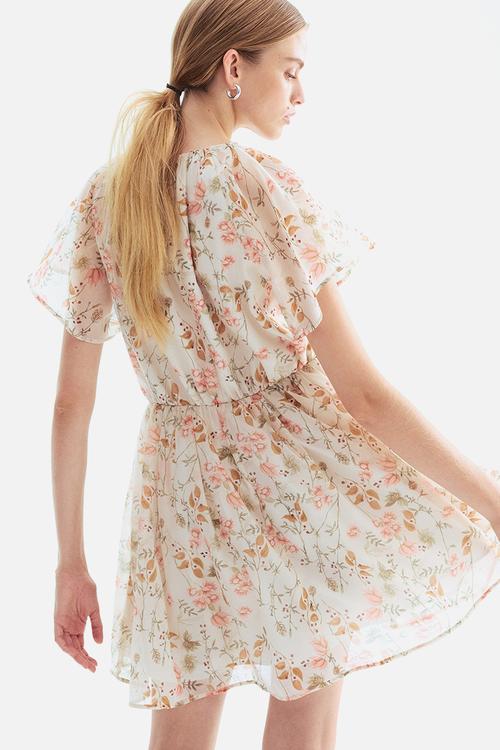 Butterfly-sleeved dress - cream/floral 