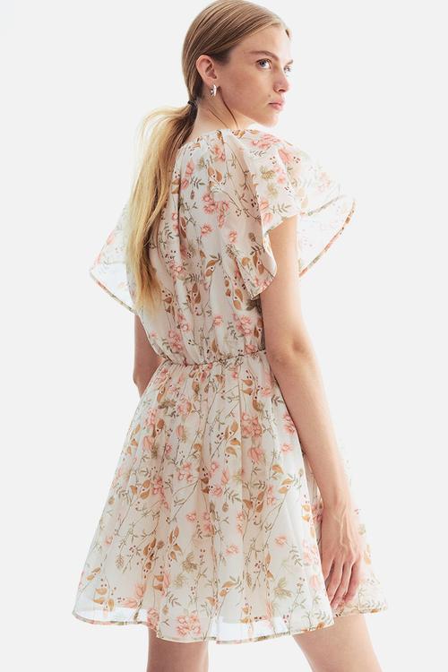 Butterfly-sleeved dress - cream/floral 