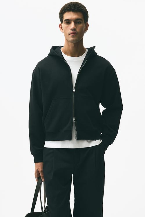 Loose fit boxy-style zip-through hoodie - black