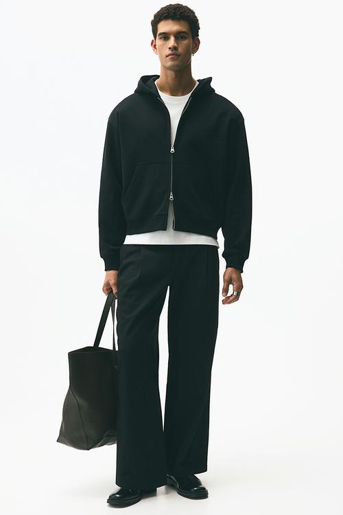 Loose fit boxy-style zip-through hoodie - black