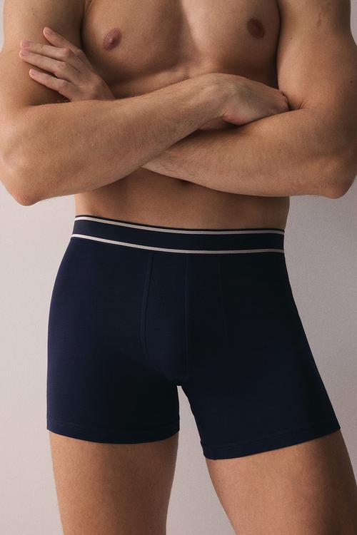 3-Pack mid trunks - grey marl & navy blue striped