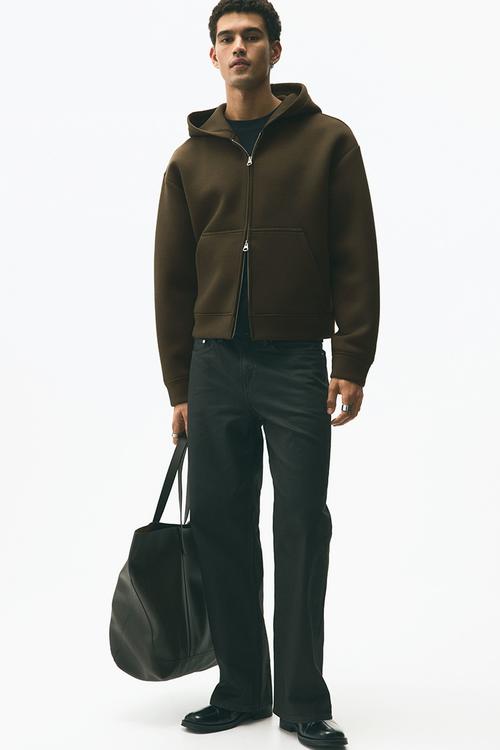 Loose fit scuba zip-through hoodie - dark khaki green