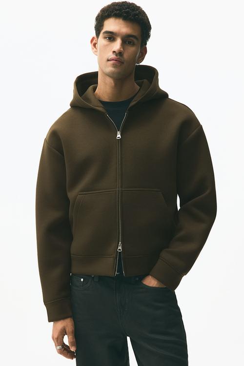 Loose fit scuba zip-through hoodie - dark khaki green