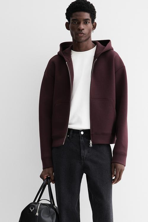 Loose fit scuba zip-through hoodie - dark plum purple