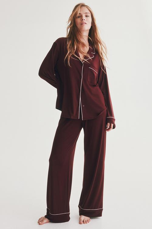 Viscose-blend pyjamas - burgundy