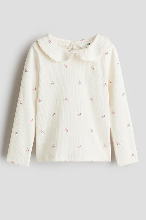 Collared jersey top - white,multi