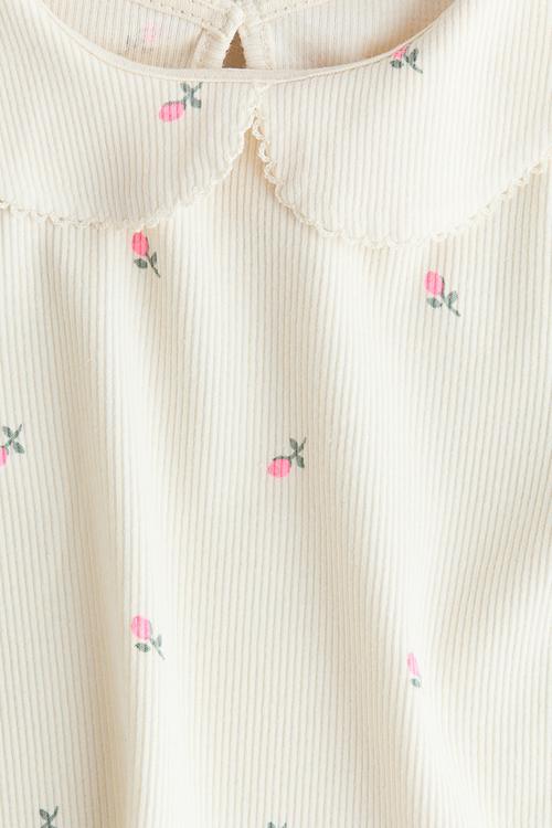 Collared jersey top - white,multi