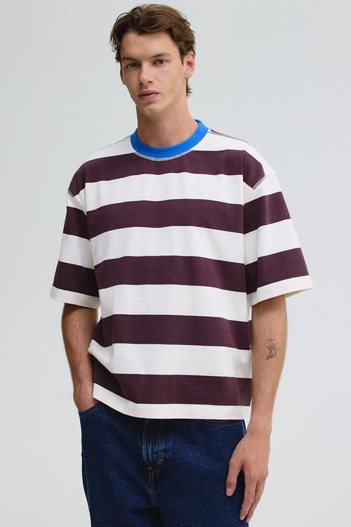 Loose fit T-shirt - plum purple & white striped