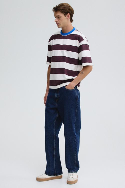 Loose fit T-shirt - plum purple & white striped