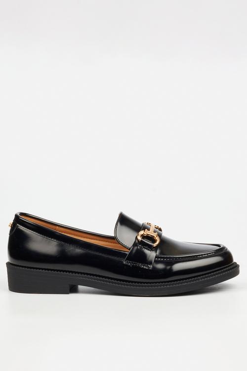 Cotton 1 gold buckle penny moc loafer - black
