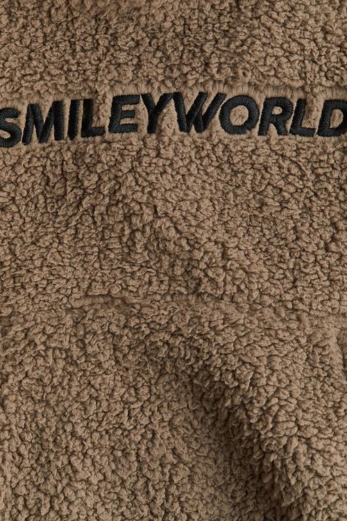 Motif-detail teddy hoodie - brown,multi