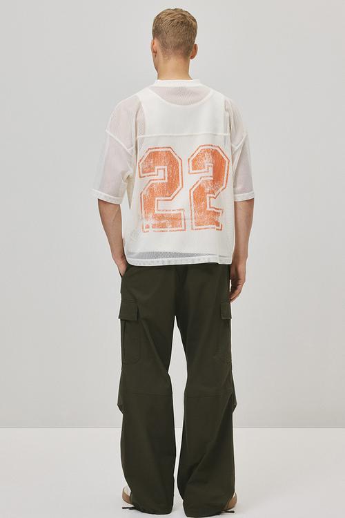 Oversized fit printed mesh T-shirt - white 22