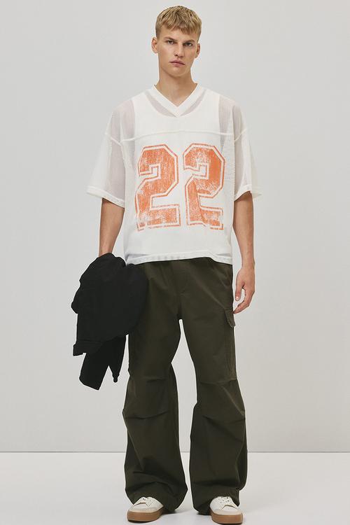 Oversized fit printed mesh T-shirt - white 22