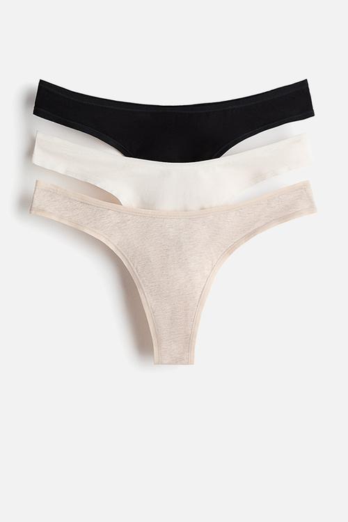 3-Pack cotton brazilian briefs - light beige marl & black