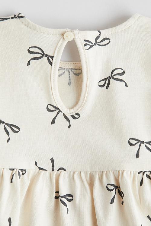 Frill-trimmed cotton dress -  cream/bows