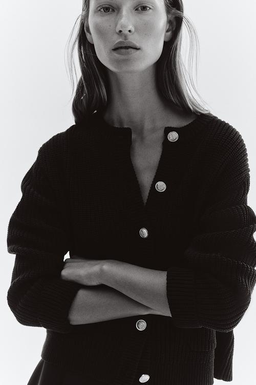 Rib-knit cardigan - black