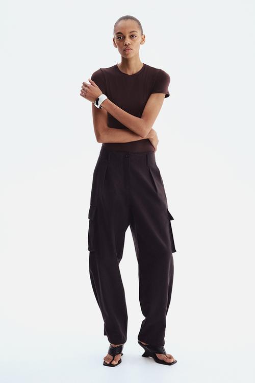 Short-sleeved microfibre body - dark brown