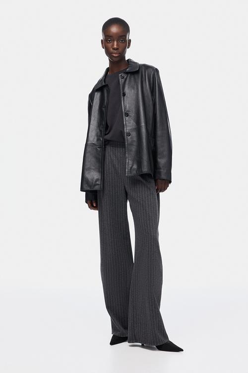 Wide trousers - dark grey marl/pinstriped
