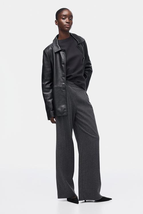 Wide trousers - dark grey marl/pinstriped