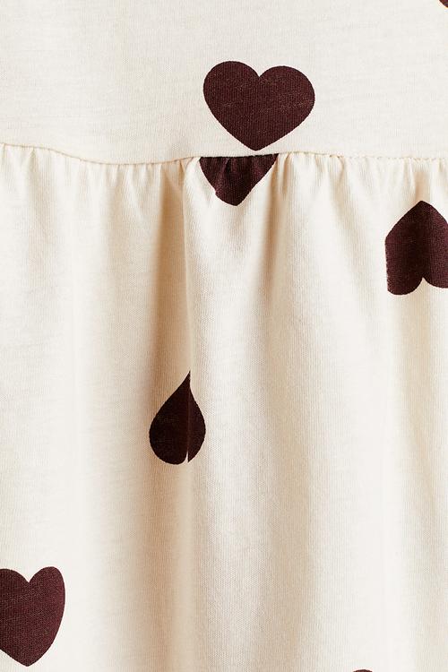 Printed cotton dress - cream/dark red
