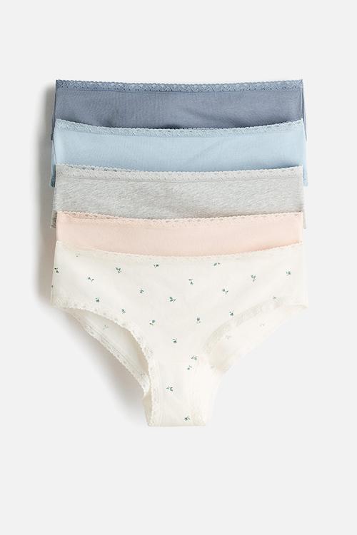 5-Pack cotton hipster briefs - white & blue floral