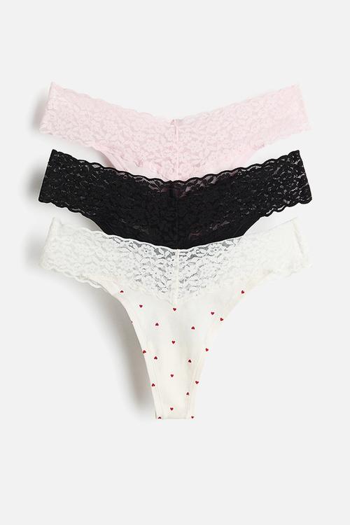 3-pack cotton and lace thong briefs - white