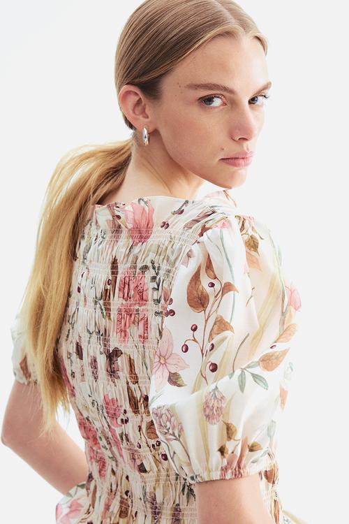 Smocked blouse - cream/floral