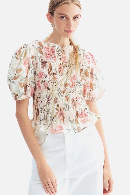 Smocked blouse - cream/floral