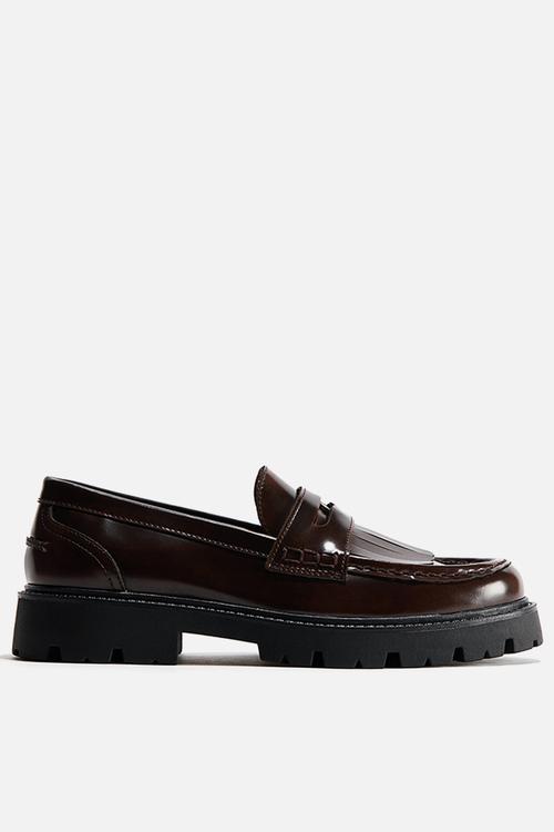 Fringe-trimmed loafers - dark brown