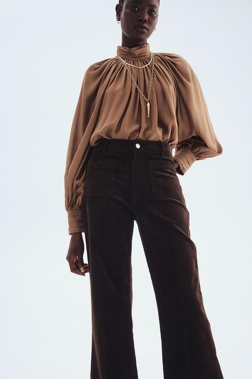Flared corduroy trousers - dark brown