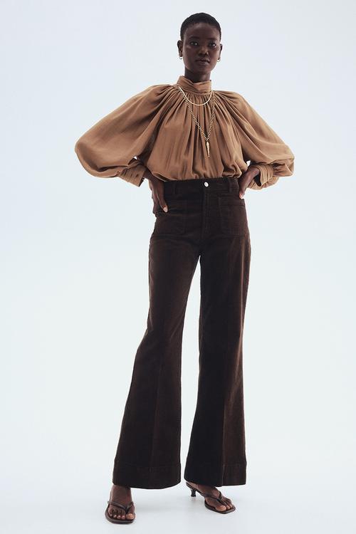 Flared corduroy trousers - dark brown
