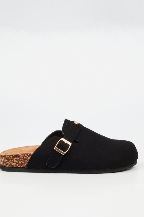 Qork 12 cork buckle slipper - black