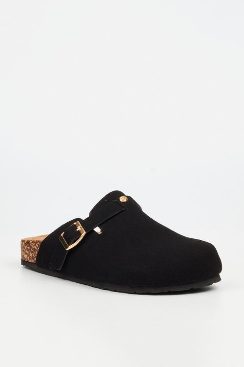 Qork 12 cork buckle slipper - black