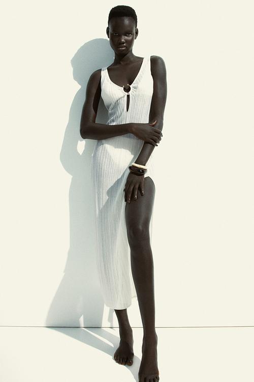 Rib-knit beach dress - white