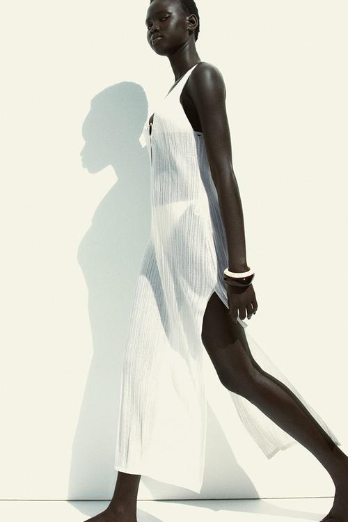 Rib-knit beach dress - white