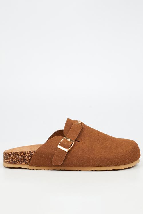 Qork 12 cork buckle slipper - brown