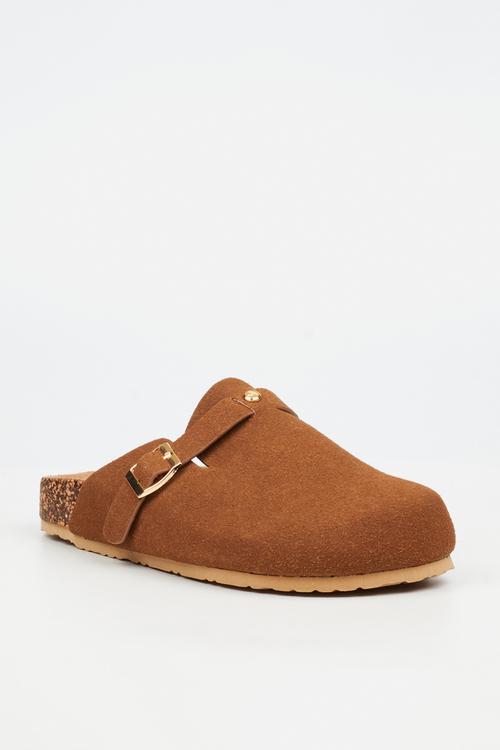 Qork 12 cork buckle slipper - brown