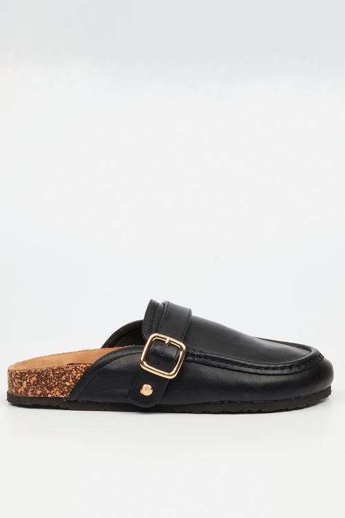 Qork 13 cork buckle slipper - black