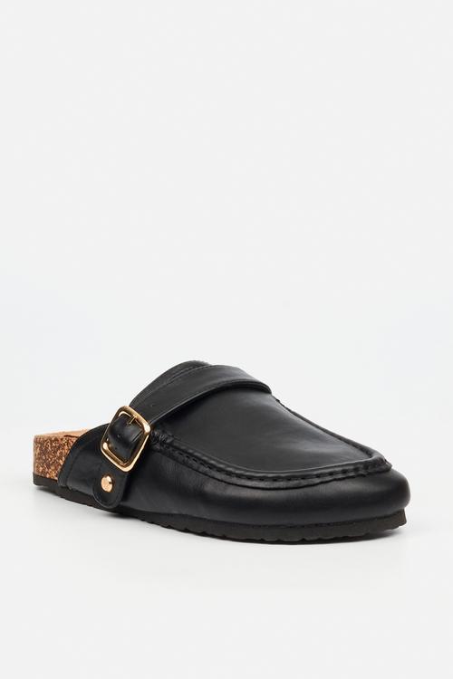 Qork 13 cork buckle slipper - black